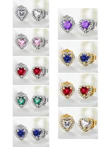 ESBERRY 1 对彩色锆石心形诞生石耳环，适合女士 925 纯银精致女士珠宝礼物派对礼物 - 愛心生辰石耳釘 - 查看 8