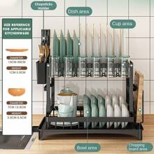 2024 Upgraded Thickened, Double-Layer Drain Rack, Multi-Function Dish Rack, Kitchen Rack, Drain Sink, Bowls, Chopsticks, Cups & Plates & Knives Storage Rack Holder, Carbon Steel, Large Capacity - Black - View 7