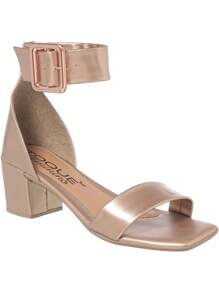 Sandalia de Salto 5.5cm Fivela Alta Feminina Metalizada Estilosa - Bronze - Visão 2