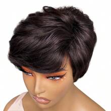 Pixie Cut Bob Wig Layered Short Wavy With Bangs Beginner Friendly Short Pixie Wig Human Hair Brown Color Remy Hair Full Machine Made Wig - S4 - View 8