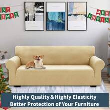 2024 Newest 1 Piece Couch Covers For 1/2/3/4 Cushion Stretch Loveseat Slipcovers High Stretch Jacquard Sofa Slipcover For Living Room Pets Dogs Loveseat Furniture Protector - 米色 - 查看 2