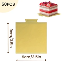 50/100PCS Mini Cake Paper Boards Golden Mousse Cake Base, Grease Proof Disposable Cupcake Boards, Easy-Grip Handle Baking Dessert Cardboard Design For Wedding And Birthday Party - Gold - View 24