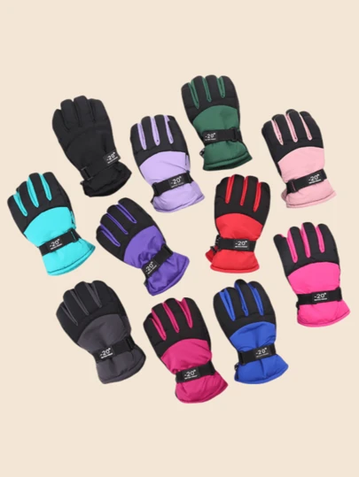 1双保暖加厚防水冬季儿童滑雪手套及配套亲子滑雪手套