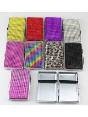 1个多色双面镶钻女士烟盒，豹纹图案，吸烟配件，少女吸烟配件，香烟收纳盒，烟嘴盒，礼品