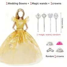 1 set de robe de poupée de mode + 1 baguette magique + 1 couronne, pour poupée de 11,5 pouces, cadeau de jouet pour filles (poupée non incluse), cadeau d'Halloween/Thanksgiving/Noël