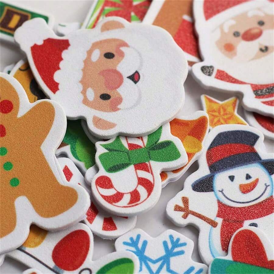 20 件装圣诞泡沫贴纸 EVA 泡沫纸背面带胶印刷泡沫贴纸手工制作 DIY 圣诞装饰贴片 - 彩色 - 查看 1