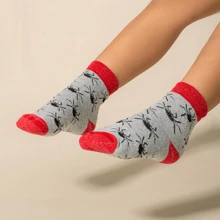 Meias Dallf Kit 06 Pairs Cotton Socks For Children's Boys, Resistant, Spider, Dinosaur Design Dallf - Đỏ và trắng - Xem 2