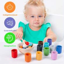Rainbow Balls In Cups Toys For Kids, Preschool Wooden Matching Games For Learning Color Sorting And Counting, Fine Motor Early Education Learning Toy, Random Color - Multicolor - View 3