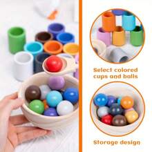 Rainbow Balls In Cups Toys For Kids, Preschool Wooden Matching Games For Learning Color Sorting And Counting, Fine Motor Early Education Learning Toy, Random Color - Multicolor - View 4