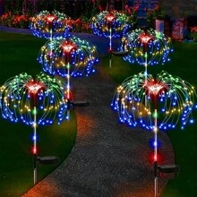 1 个太阳能接地插头，适用于户外烟花灯，60/90/200 LED 庭院灯，8 种仙女彩灯模式，适用于草坪、花园和小径、小路、花园、庭院、派对、万圣节和圣诞节装饰。太阳能接地插头，适用于草坪灯、户外装饰灯户外装饰灯 - 太陽能煙火燈 - 查看 2