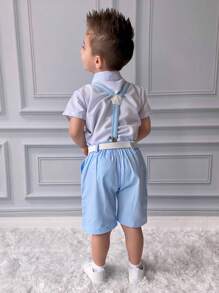 Beige Children's Set For Boys, Suspenders And Bermuda Shorts - P.M.G.1.2.3.4.6.8.10.12 - Màu xanh nhạt - Xem 4