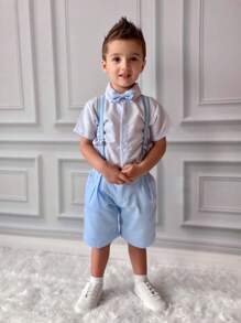 Beige Children's Set For Boys, Suspenders And Bermuda Shorts - P.M.G.1.2.3.4.6.8.10.12 - Màu xanh nhạt - Xem 2