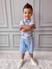 Beige Children's Set For Boys, Suspenders And Bermuda Shorts - P.M.G.1.2.3.4.6.8.10.12 - Màu xanh nhạt - Xem 3