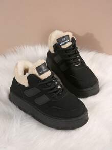 Baskets décontractées plates en peluche avec lacets, confortables et chaudes. Conviennent pour le port quotidien en extérieur, automne/hiver