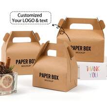 Set de 20 cajas de regalo de papel kraft blanco y marrón, cajas para pasteles, cajas para postres, cajas para recuerdos de fiestas, con posibilidad de impresión personalizada de logotipos y texto - Caqui - Ver 2