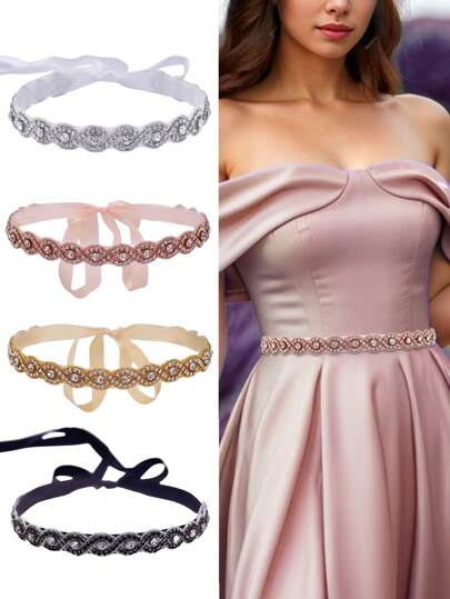 1pc Elegant Handmade Crystal Waist Belt, Bridal Waist Belt, Women Dress Belt, Royal Style, European&American Fashion