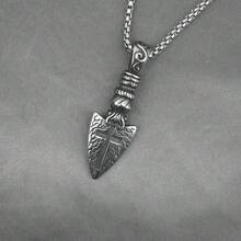 1pc Stainless Steel Vintage Cross, Spearhead & Arrow Charm Necklace With Chain For Men - Arrow - View 4