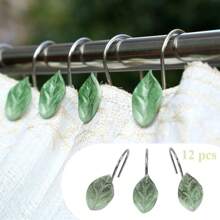 12 Pcs Leaf Decorative Shower Curtain Hooks Multifunctional Hooks Fashionable Green Plant Leaf Shower Hooks High Quality Material Rust-Resistant Stainless Steel Shower Curtain Hooks Suitable For Bathroom Bedroom Decoration (Leaves) Home Bathroom Decor Fall Decor Bathroom Accessories Back To School - 12 pcs - View 2
