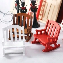 1:12 Scale Miniature Christmas Gift Chair Toys, Vintage Wooden Rocking Chair Decor, Christmas Ornament, Tabletop Figurine, Window Display Accessory