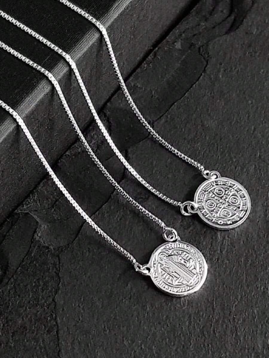 Unisex Scapular Medal Of Saint Benedict 925 Silver - Bạc - Xem 1
