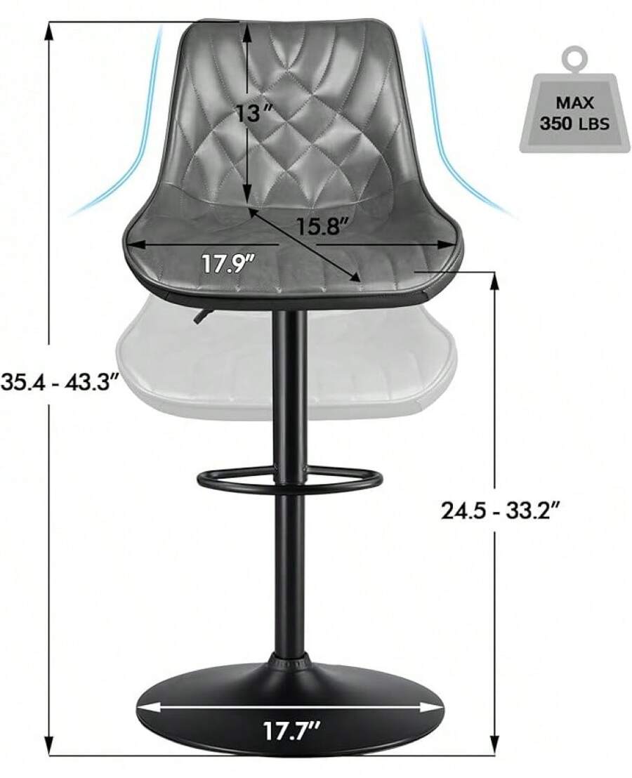 Waleaf Bar Stools Set Of 2, Adjustable Counter Height Leather Bar