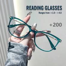 Gafas de lectura unisex, nueva moda con montura de plástico cristalino bicolor con decoración de remaches metálicos, disponible en 3 colores, con bisagras de resorte, aptas para deportes, ordenador y uso diario para aliviar la fatiga ocular, ajuste cómodo para diversos tipos de rostro. Disponible en 7 opciones de dioptrías: rosa, verde, marrón.