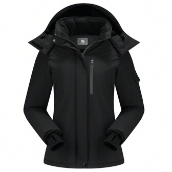 CAMEL CROWN Veste de ski femme imperméable, manteau chaud en laine polaire pour l'hiver, manteau de neige à capuche pour le snowboard