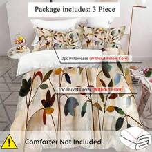 3pcs Art Leaves Pattern Duvet Cover Set - Polyester,Breathable Fabric, Machine Washable, Digital Print, All-Season Comfort, With 2 Pillowcases, No Insert - Elegant Home Decor