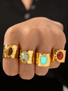 1 件优雅可调节不锈钢水钻镶嵌 18K 金戒指，精美珠宝礼物，适合女性、派对、万圣节 - 彩色 - 查看 2