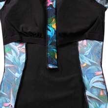 Speedo Women's Swimwear, Long Sleeve One-Piece Swimsuit, Sun-Protective Paddling Suit, Summer Beach Swimming, Surfing, And Stand-Up Paddleboarding, Back Cutout, Holiday, Leisure, Sports Swimwear, Endurance 10 Chlorine-Resistant Technology, 8-12360G731 - Black/Fluorescent Pink/Lazuli Blue/Mercury Blue - View 9