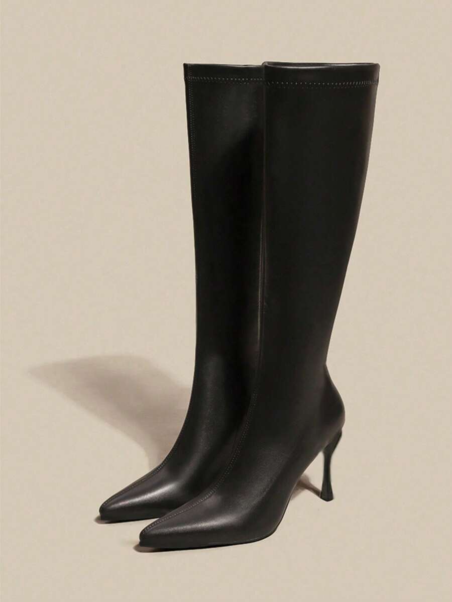 Fall/Winter 2025 New Pointed Toe High Heel Thigh High Boots, Women's Slim Heel Tall Boots, Black High Heel Shoes - Black - View 1