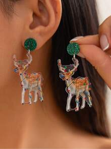 1 对创意个性化亚克力彩色驯鹿造型耳环，适合女性在圣诞节佩戴 - 多色 - 查看 1