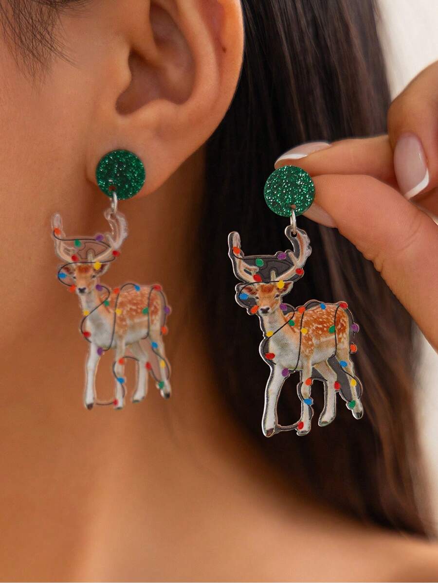 1 对创意个性化亚克力彩色驯鹿造型耳环，适合女性在圣诞节佩戴 - 多色 - 查看 1