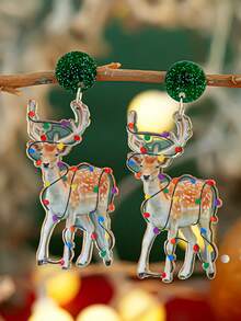 1 对创意个性化亚克力彩色驯鹿造型耳环，适合女性在圣诞节佩戴 - 多色 - 查看 5