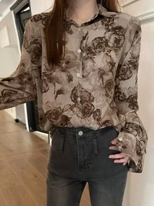 滿身花卉落肩袖襯衫