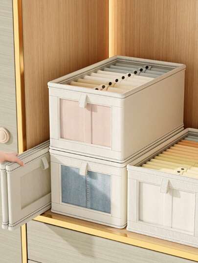 1pc Visible Oxford Cloth Storage Box With Lid, Fabric Clothes Organizer For Home, Dorm, Wardrobe