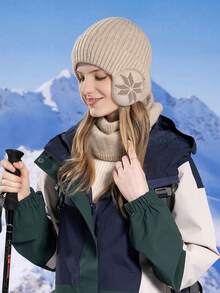 1 chiếc mũ len mùa đông ấm áp cho nữ có lớp lót giữ nhiệt, mũ thể thao ngoài trời chống gió, phong cách đường phố cổ điển thanh lịch giản dị - Màu be - Xem 2