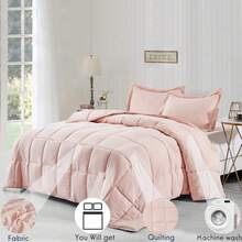 HIG 3pc Down Alternative Comforter Set - All Season Reversible Comforter With Two Shams - Quilted Duvet Insert With Corner Tabs - Box Stitched - Super Soft, Fluffy (Full/Queen, Black) - 預洗桃子 - 查看 2