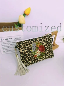 1 pieza Bolso de lona personalizado - Paisaje, Ilustración, Único, Plegable, Gran capacidad, Ligero, Moda, Personalizado, Bolso de maquillaje, Bolso de mano, Monedero, Organizador, Lindo, Decoración con borlas