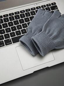 New Men's And Women's Solid Color Fingerless Gloves Suitable For Autumn And Winter Outdoor Elastic Warm Half Finger Gloves