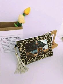 1 pieza Bolso de lona personalizado - Paisaje, Ilustración, Único, Plegable, Gran capacidad, Ligero, Moda, Personalizado, Bolso de maquillaje, Bolso de mano, Monedero, Organizador, Lindo, Decoración con borlas