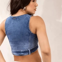 Top Jeans Awareness Jeans With Elastane And Belt Zipper Cropped Jeans Blouse Jeans - 藍色 - 查看 4