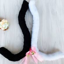 1 件猫尾巴短女仆猫女孩角色扮演动漫服装派对装饰可爱毛茸茸耳朵和尾巴配饰 - 白色 - 查看 4