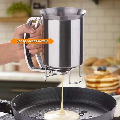Dispensador de masa para panqueques de acero inoxidable - Manual, embudo sin desorden, para panqueques, magdalenas, crepes y waffles perfectos - Herramienta de cocina esencial