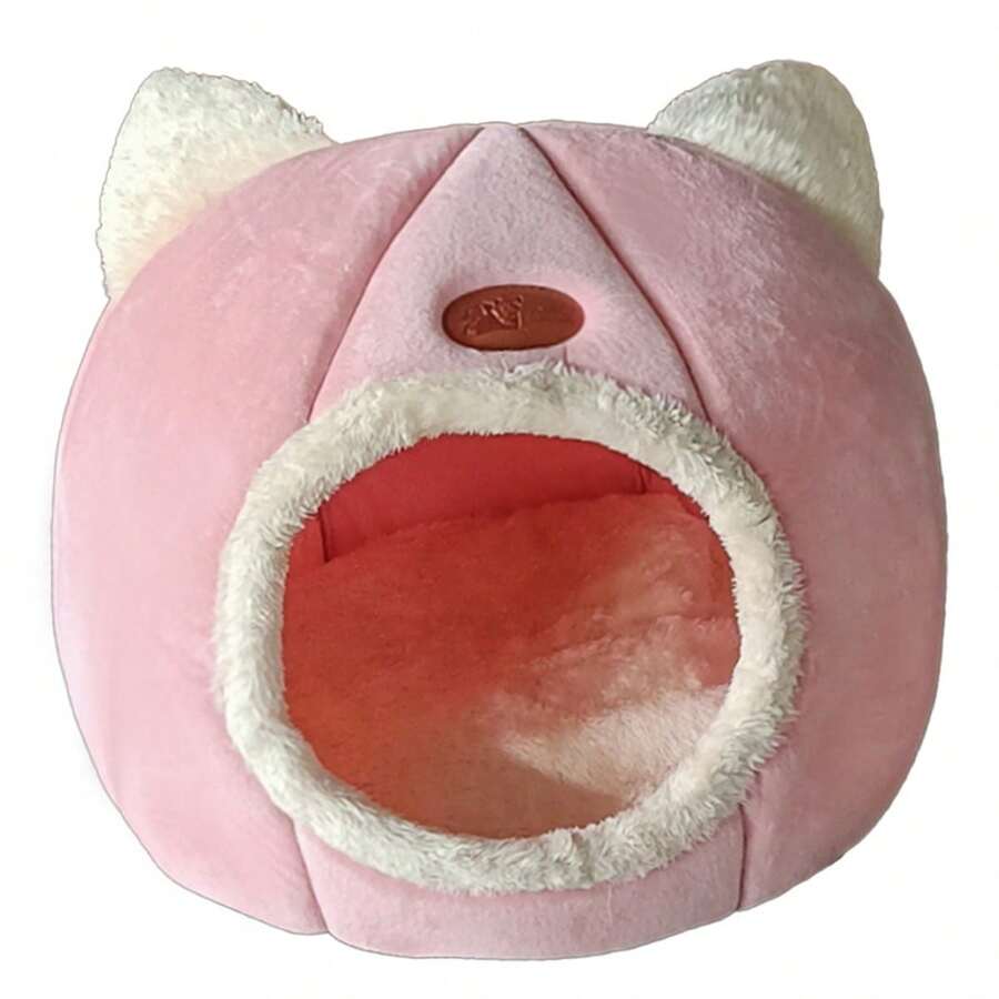 1 Pc Polyester Fiber Cat Shaped Cave Bed House, Cute Cozy Warm Sleeping