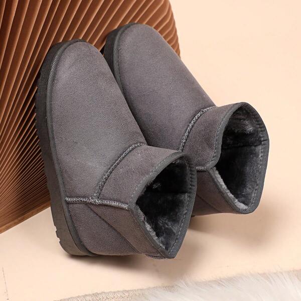 Bottes de neige mi-mollet femme de couleur unie en peluche, bottes d'hiver confortables avec doublure en peluche douce et semelle antidérapante