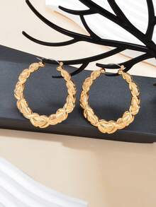 1对新款金色缠绕式雕花圆环耳环，适合女性参加派对和日常佩戴 - 金色 - 查看 2