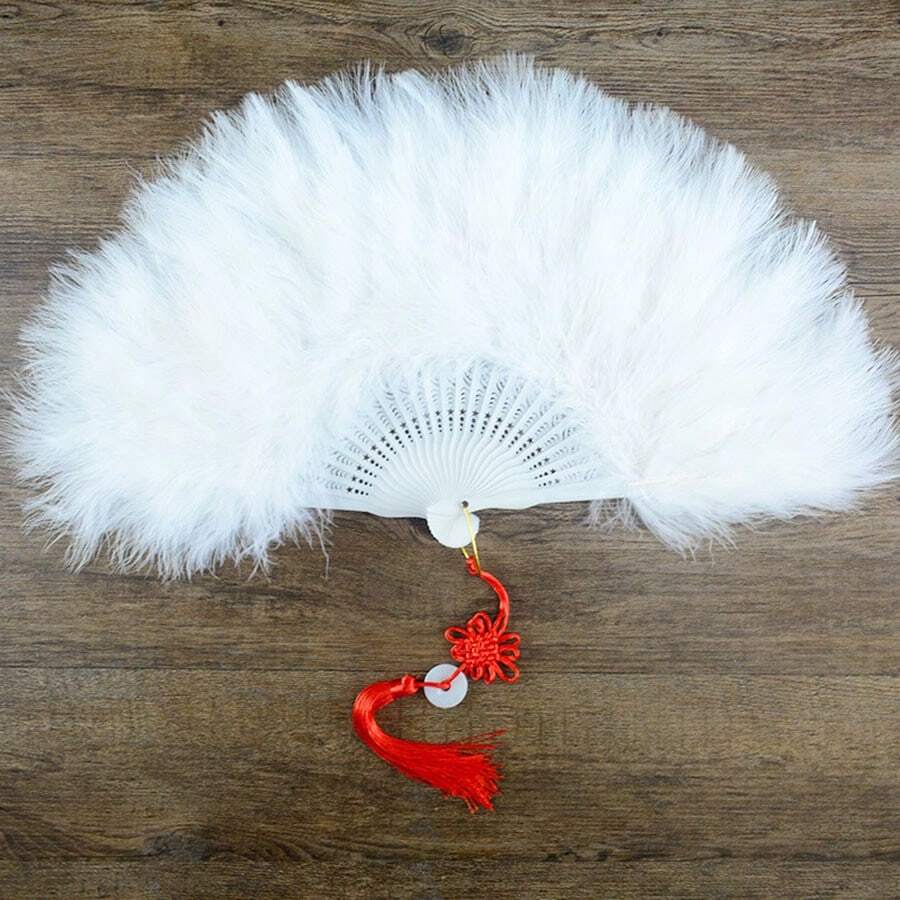 Christmas White Feather Fan Full Velvet Decorative Hand Fan Runway