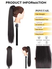 Extensión de cola de caballo sintética recta y elegante para mujer, con textura Yaki y cierre con cordón, una pieza versátil para todo tipo de usuarios - Disponible en múltiples tonos