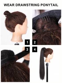 Extensión de cola de caballo sintética recta y elegante para mujer, con textura Yaki y cierre con cordón, una pieza versátil para todo tipo de usuarios - Disponible en múltiples tonos